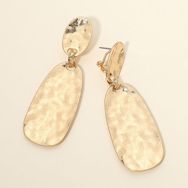 Madeline Love Gold Hammered Worn Metal Plate Drop Statement Earrings