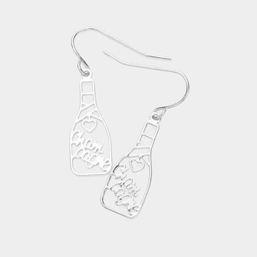 Madeline Love Rhodium Brass Metal Champagne Message Bottle Dangle Earrings
