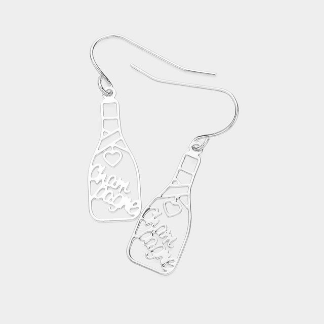 Madeline Love Rhodium Brass Metal Champagne Message Bottle Dangle Earrings