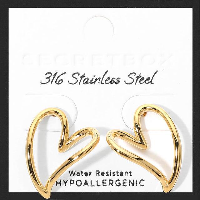 Madeline Love Gold SECRET BOX_Stainless Steel Open Heart Stud Earrings