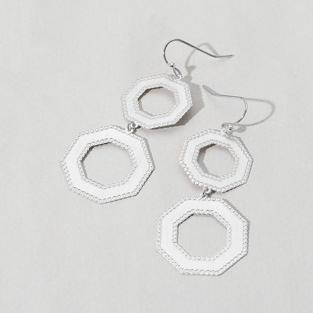 Madeline Love Silver Metal Double Octagon Link Drop Dangle Earrings