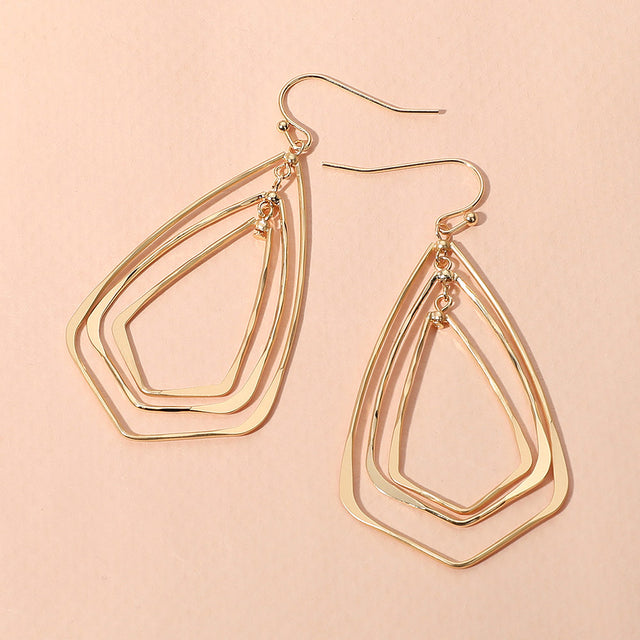 Madeline Love Gold Metal Wire Geometric Triple Layered Dangle Earrings