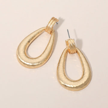 Madeline Love Gold Hammered Metal Teardrop Door knocker Earrings