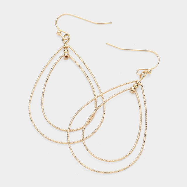 Madeline Love Gold Brass Metal Open Metal Double Teardrop Dangle Earrings