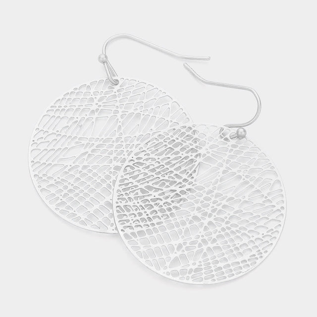 Madeline Love Matte Silver Filigree Metal Disc Dangle Earrings