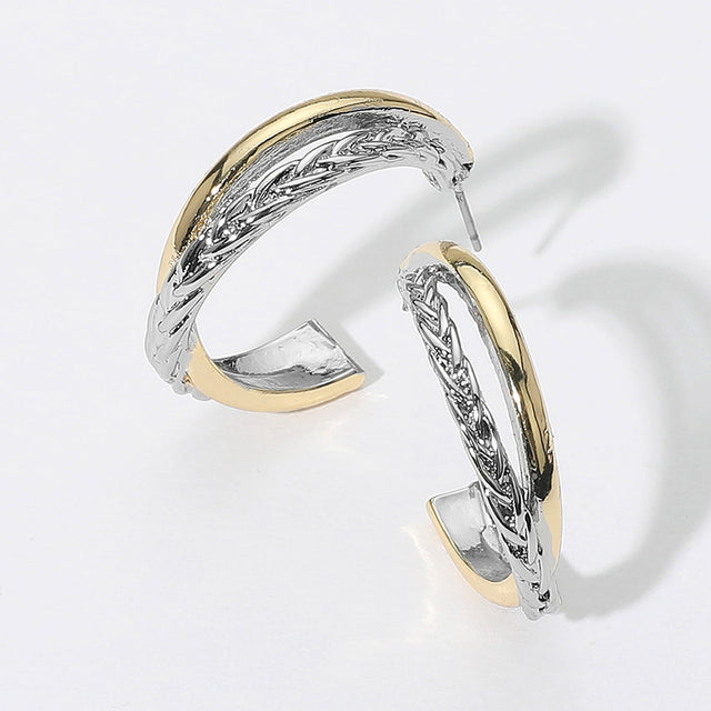 Madeline Love Two Tone 14K Gold Plated Crisscross Metal Hoop Earrings