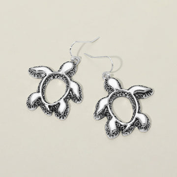 Madeline Love Antique Silver Antique Metal Open Sea Turtle Drop Earrings