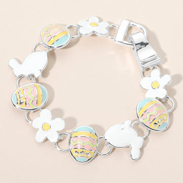 Madeline Love Multi, Silver Enamel Easter Bunny Egg Flower Link Magnetic Bracelet - Bracelets