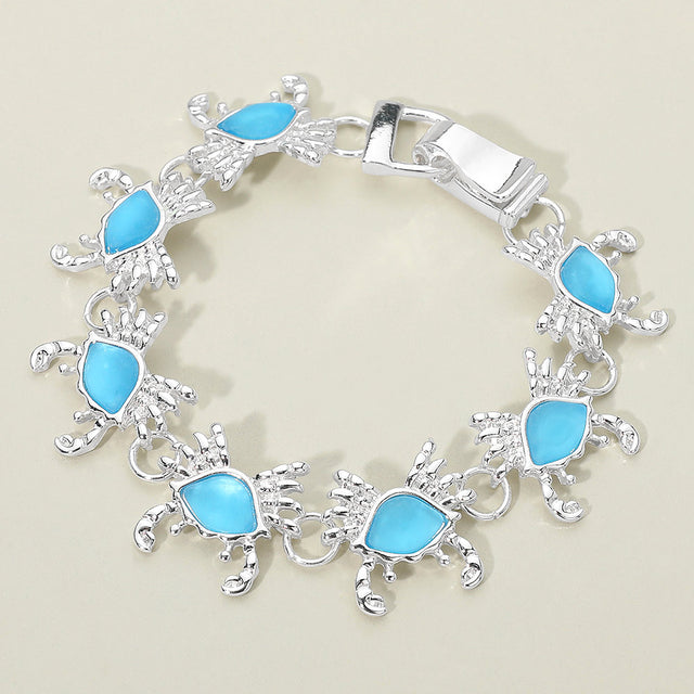 Madeline Love Blue, Silver Sea Glass Crab Charm Link Magnetic Bracelet - Jewelry