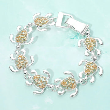 Madeline Love Two Tone Two Tone Metal Sea Turtle Charm Link Magnetic Bracelet - Bracelets