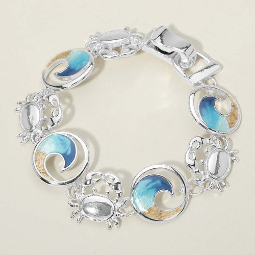 Ocean Wave Crab Charm Link Magnetic Bracelet - Multi, Silver