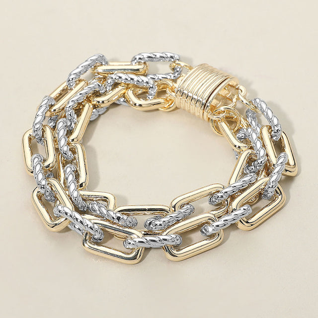 Madeline Love Two Tone 14K Gold Plated Two Tone Layered Chunky Chain Magnetic Bracelet