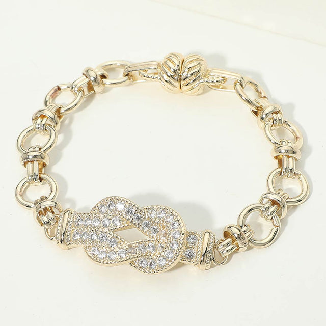 Madeline Love Gold 14K Gold Plated CZ Pave Charm Accent Link Magnetic Bracelet