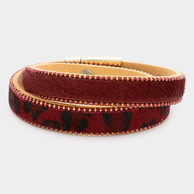 Madeline Love Wine Animal Patterned Calf Magnetic Wrap Bracelet - Bracelets