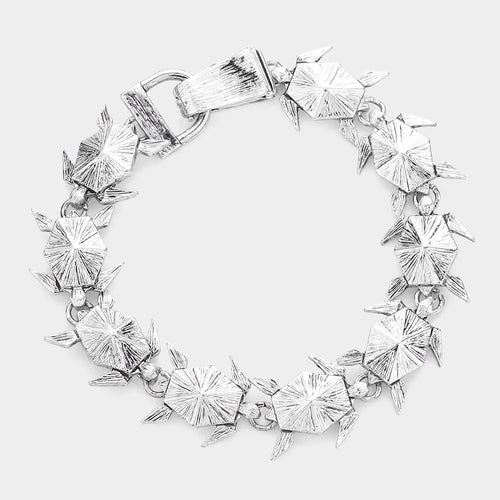 Pulsera magnética de eslabones de tortuga de origami de metal texturizado - Plata antigua