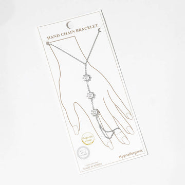 Madeline Love Rhodium, White White Gold Dipped CZ Pearl Flower Link Hand Chain Magnetic Bracelet - Body Jewelry