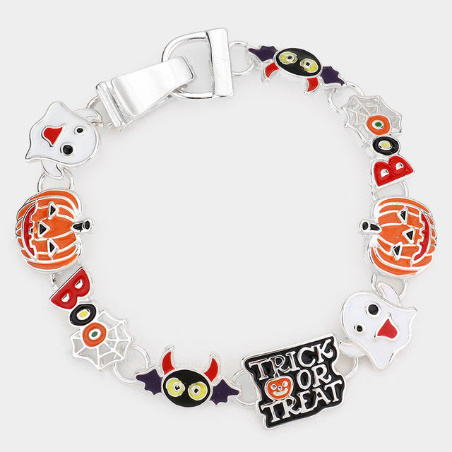 Multi, Silver Halloween Trick or Treat Metal Magnetic Bracelet