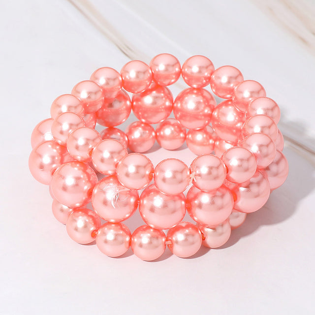 Madeline Love Pink 3PCS - Pearl Beaded Stretch Multi Layered Bracelets