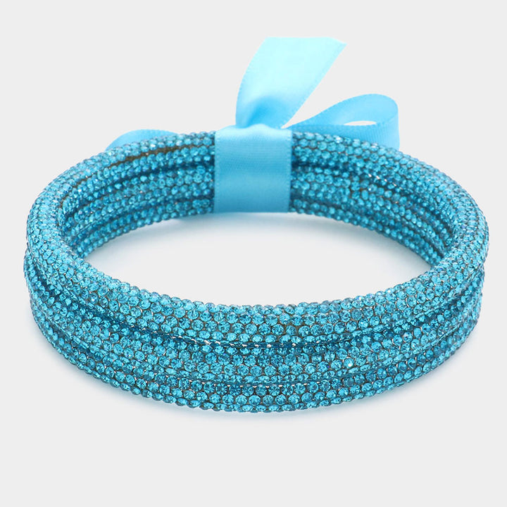 Aqua 3PCS - Rhinestone Pave Bangle Layered Bracelets