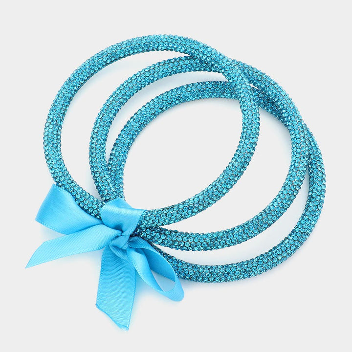 Aqua 3PCS - Rhinestone Pave Bangle Layered Bracelets