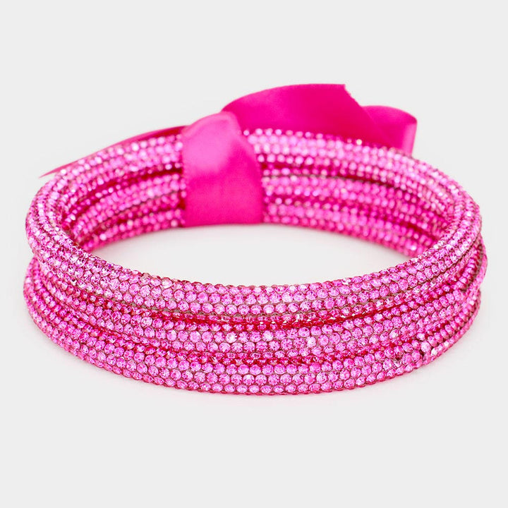 Pink 3PCS - Rhinestone Pave Bangle Layered Bracelets