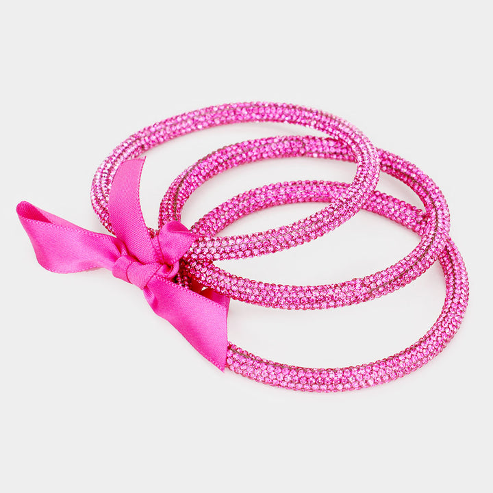 Pink 3PCS - Rhinestone Pave Bangle Layered Bracelets