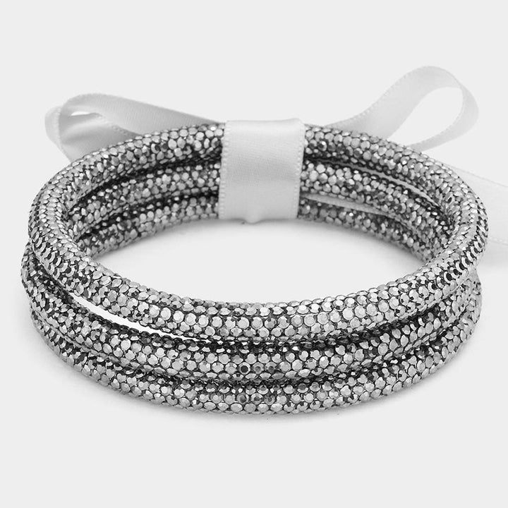 Hematite 3PCS - Rhinestone Pave Bangle Layered Bracelets