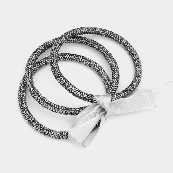 Hematite 3PCS - Rhinestone Pave Bangle Layered Bracelets