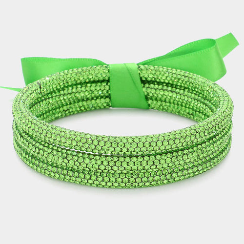 3PCS - Rhinestone Pave Bangle Layered Bracelets - Green