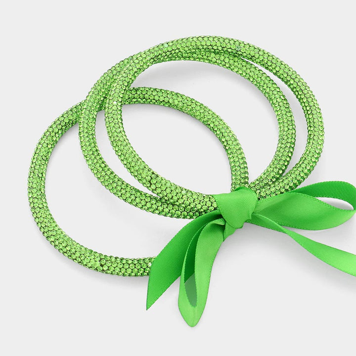 Green 3PCS - Rhinestone Pave Bangle Layered Bracelets