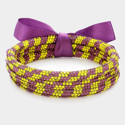 3PCS - Rhinestone Pave Bangle Layered Bracelets - Purple , Yellow