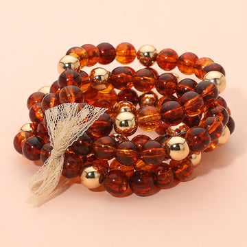 Madeline Love Gold, Tortoise 5PCS - Resin Metal Ball Beaded Stretch Multi Layered Bracelets