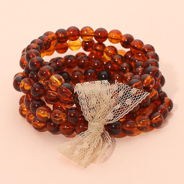 Madeline Love Gold, Tortoise 5PCS - Resin Ball Beaded Stretch Multi Layered Bracelets