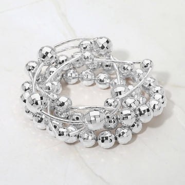 Madeline Love Rhodium 5PCS - Faceted Polished Ball Bar Beaded Stretch Multi Layered Bracelets