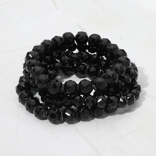 5PCS - Faceted Beaded Stretch Multi Layered Bracelets - Black