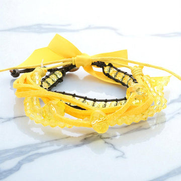 Madeline Love Yellow 2PCS - Bead Faux Suede Adjustable Cinch Pull Tie Bracelets
