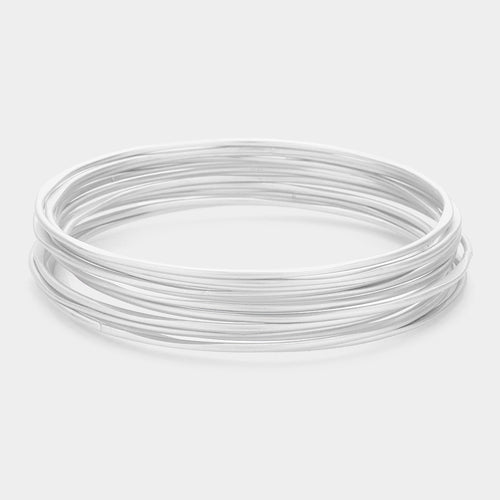 12PCS Metal Stackable Bangle Bracelets - Matte Silver