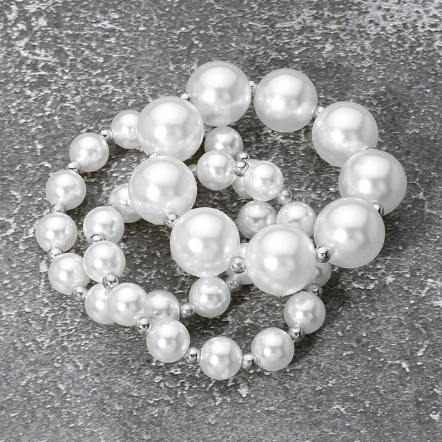 Madeline Love Rhodium, White 3PCS - Pearl Beaded Stretch Bracelets