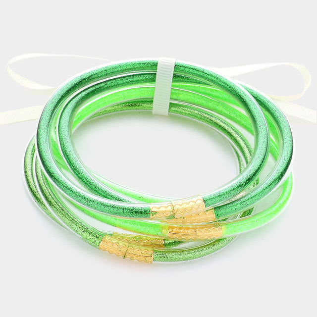 Madeline Love Green, Neon 6PCS - Glitter Jelly Tube Bangle Bracelets