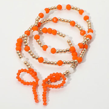 Madeline Love Gold, Orange, White 3PCS - Sports Team Theme Colored Bow Accent Faceted Beaded Stretch Multi Layered Bracelets