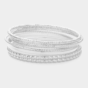 Madeline Love Silver 8PCS - Textured Metal Stackable Multi Layered Bracelets