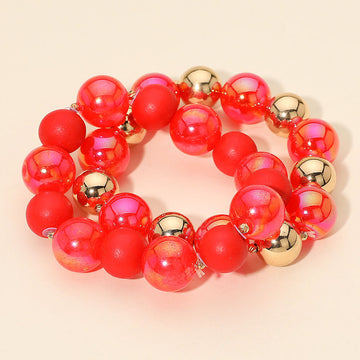 Madeline Love Red 2PCS - Chunky Ball Beaded Stretch Multi Layered Bracelets