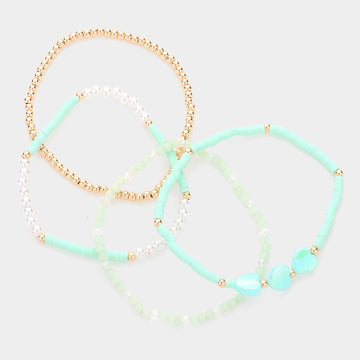 4PCS - Heart Pearl Heishi Beaded Stretch Bracelets - Mint - Bracelets