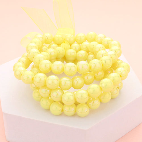 5PCS - Hologram Beaded Stretch Bracelets - Yellow