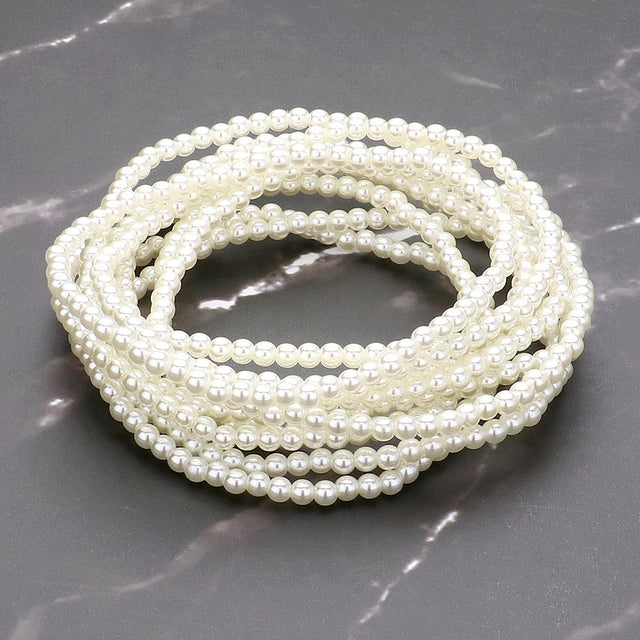 Madeline Love Cream 10PCS - Pearl Beaded Stretch Multi Layered Bracelets