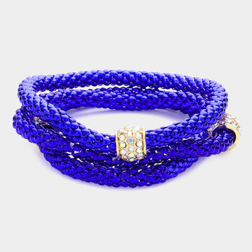 Madeline Love Blue 3PCS - Rhinestone Embellished Metal Stretch Bracelets