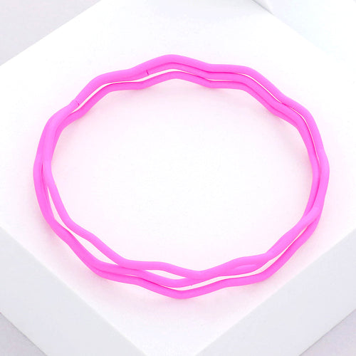 3PCS - Zigzag Chevron Wavy Bangle Bracelets - Fuchsia