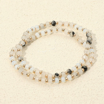 Madeline Love Gold, White 2PCS - Faceted Beaded Stretch Multi Layered Bracelets