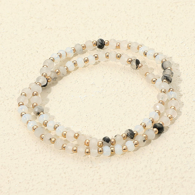 Madeline Love Gold, White 2PCS - Faceted Beaded Stretch Multi Layered Bracelets
