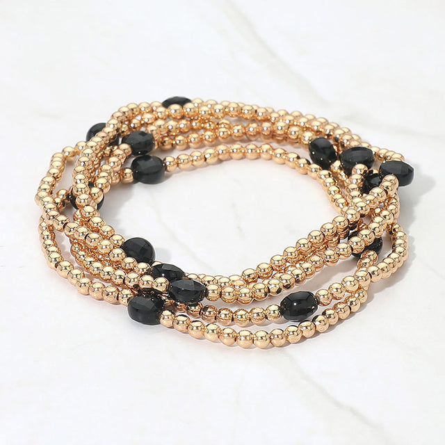 Madeline Love Black Faceted Disc Beaded Stretch Multi Layered Bracelets
